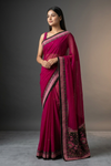 Magenta Chiffon Embroidered Saree With Unstitched Blouse