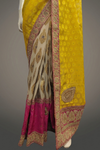 Mango Gold Georgette Embroidered Saree With Unstitched Blouse