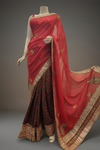 Red Georgette Crepe Embroidered Saree With Unstitched Blouse