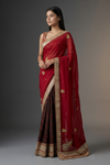 Red Georgette Crepe Embroidered Saree With Unstitched Blouse