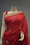 Red Georgette Crepe Embroidered Saree With Unstitched Blouse
