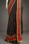 Black Satin Embroidered Saree With Unstitched Blouse
