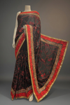 Black Satin Embroidered Saree With Unstitched Blouse