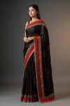 Black Satin Embroidered Saree With Unstitched Blouse