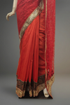 Red Braso Tussar Embroidered Saree With Unstitched Blouse