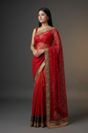 Red Braso Tussar Embroidered Saree With Unstitched Blouse
