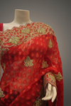 Red Black Kota Jacquard Embroidered Saree With Unstitched Blouse