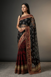 Black Lace Chiffon Embroidered Saree With Unstitched Blouse