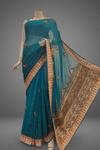 Rama Chiffon Embroidered Saree With Unstitched Blouse