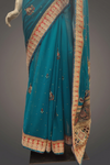 Rama Chiffon Embroidered Saree With Unstitched Blouse