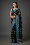 Black Georgette Embroidered Saree With Unstitched Blouse