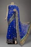 Royal Blue Chiffon Embroidered Saree With Unstitched Blouse