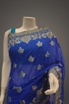 Royal Blue Chiffon Embroidered Saree With Unstitched Blouse