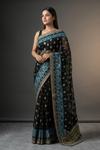 Black Chiffon Embroidered Saree With Unstitched Blouse