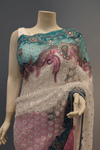 Pink Crepe Embroidered Saree With Unstitched Blouse