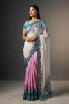 Pink Crepe Embroidered Saree With Unstitched Blouse