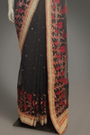 Black Chiffon Embroidered Saree With Unstitched Blouse