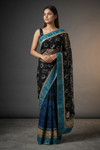Black Lace Chiffon Embroidered Saree With Unstitched Blouse