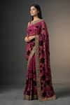 Magenta Chiffon Embroidered Saree With Unstitched Blouse