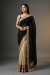 Black Lace Chiffon Embroidered Saree With Unstitched Blouse