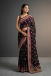 Black Chiffon Embroidered Saree With Unstitched Blouse