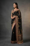Black Chiffon Embroidered Saree With Unstitched Blouse