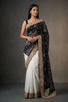 Black Lace Jacquard Crepe Embroidered Saree With Unstitched Blouse