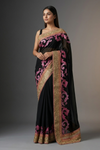 Black Chiffon Embroidered Saree With Unstitched Blouse