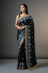 Black Georgette Embroidered Saree With Unstitched Blouse
