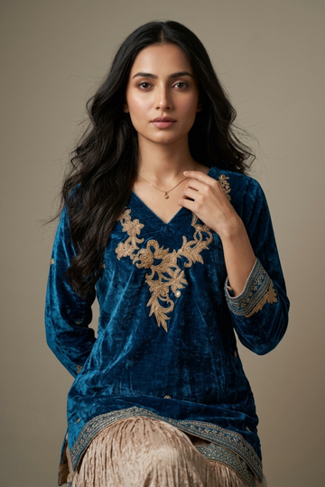 Peacock Velvet Readymade Sharara Set With Velvet Dupatta