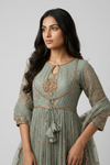 Tea-Green Georgette Readymade Sharara Set With Net Dupatta