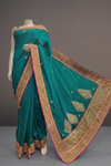 Rama Tussar Embroidered Saree With Unstitched Blouse