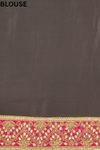 Black Tussar Georgette Embroidered Saree With Unstitched Blouse