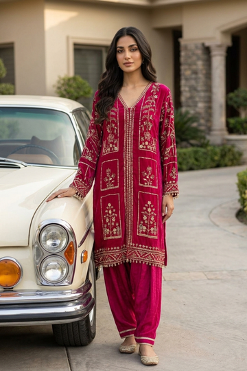 Rani Velvet Readymade Suit Set With Plazzo