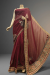 Garnet Chiffon Embroidered Saree With Unstitched Blouse