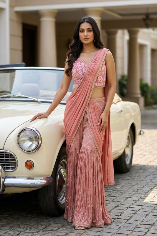 Gajari Georgette Readymade Sharara Set With Georgette Dupatta