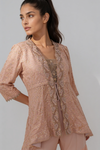 Peach Georgette Readymade Sharara Set With Shrug