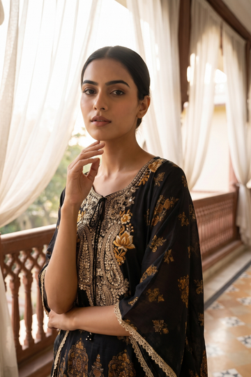 Black Crepe Readymade Plazzo Set
