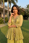 Pista Georgette Readymade Sharara Set with Net Dupatta