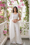 White Georgette Readymade Sharara Set With Georgette Duppata