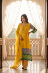Mustard Dola Readymade Suit Set With Chiffon Dupatta