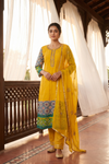 Mustard Dola Readymade Suit Set With Chiffon Dupatta