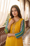 Mustard Dola Readymade Suit Set With Chiffon Dupatta