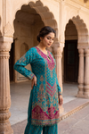 Rama Crepe Readymade Suit Set With Chinon Dupatta