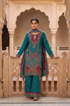Rama Crepe Readymade Suit Set With Chinon Dupatta