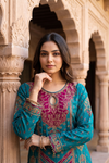 Rama Crepe Readymade Suit Set With Chinon Dupatta