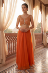 Rust Chinon Readymade Sharara Set With Shrug