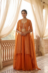 Rust Chinon Readymade Sharara Set With Shrug