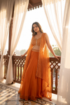 Rust Chinon Readymade Sharara Set With Shrug