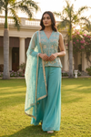 Tea-Green Shimmer Readymade Sharara Set With Shimmer Dupatta